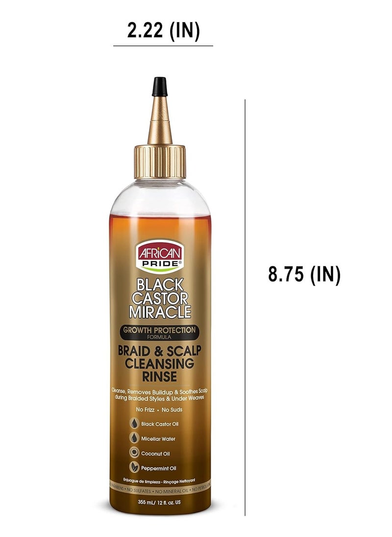 African Pride - African Pride Black Castor Miracle Braid & Scalp Cleansing Rinse - Removes Hair Build Up & Soothes Scalp, No Frizz, Contains Black Castor Oil, Micellar Water, Coconut Oil, Peppermint Oil, 12 oz - Image 1