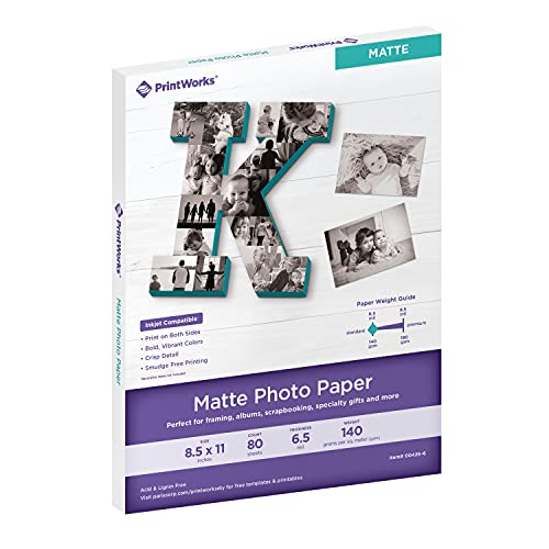 PrintWorks Double Sided Matte Photo Paper 8.5" x 11" - 80 Sheets - 6.5 mil Thickness - Inkjet Photo Paper Matte Ideal for Craft & School Projects - Instant Dry (00426-6) - Image 1