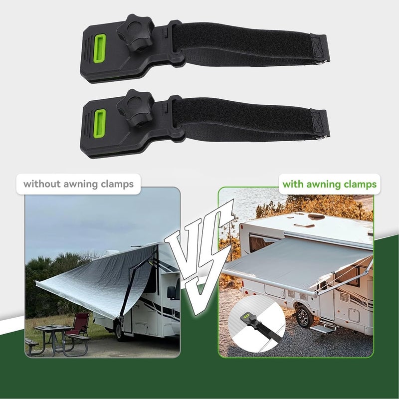 مشابك سقف الريفرانت (RV Awning Clamps) من Fabater، عبوة تحتوي على قطعتين من مشابك النايلون المقاومة للرياح مزودة بوسائد غير زلقة كإكسسوارات استبدالية، تحمي سقف الريفرانت من الأضرار الناجمة عن الرياح وضوضاء الهبوب. - Image 5