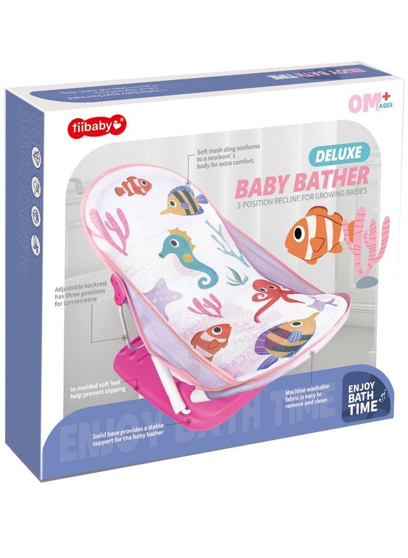 Deluxe Pillow-Free Baby Shower Chair – Baby Bather with 3-Position Recline – Suitable for Growing Babies (0 Month+) – Supports Up to 9kg – Pink Color - Image 3