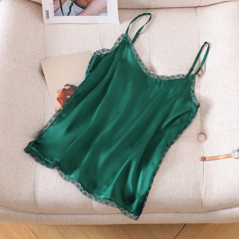 All-Match Lightweight Mulberry Silk Base Sling Anti-Penetration And Anti-Running Silk Inner Shirt Loose Belly-Covering Slimming Short Top - Image 2