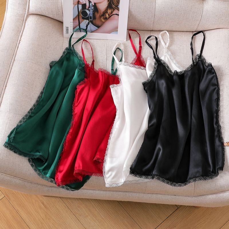 All-Match Lightweight Mulberry Silk Base Sling Anti-Penetration And Anti-Running Silk Inner Shirt Loose Belly-Covering Slimming Short Top - Image 3