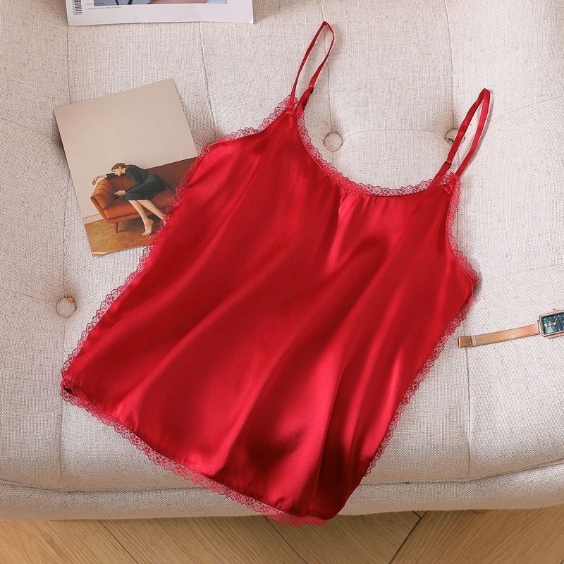 All-Match Lightweight Mulberry Silk Base Sling Anti-Penetration And Anti-Running Silk Inner Shirt Loose Belly-Covering Slimming Short Top - Image 4