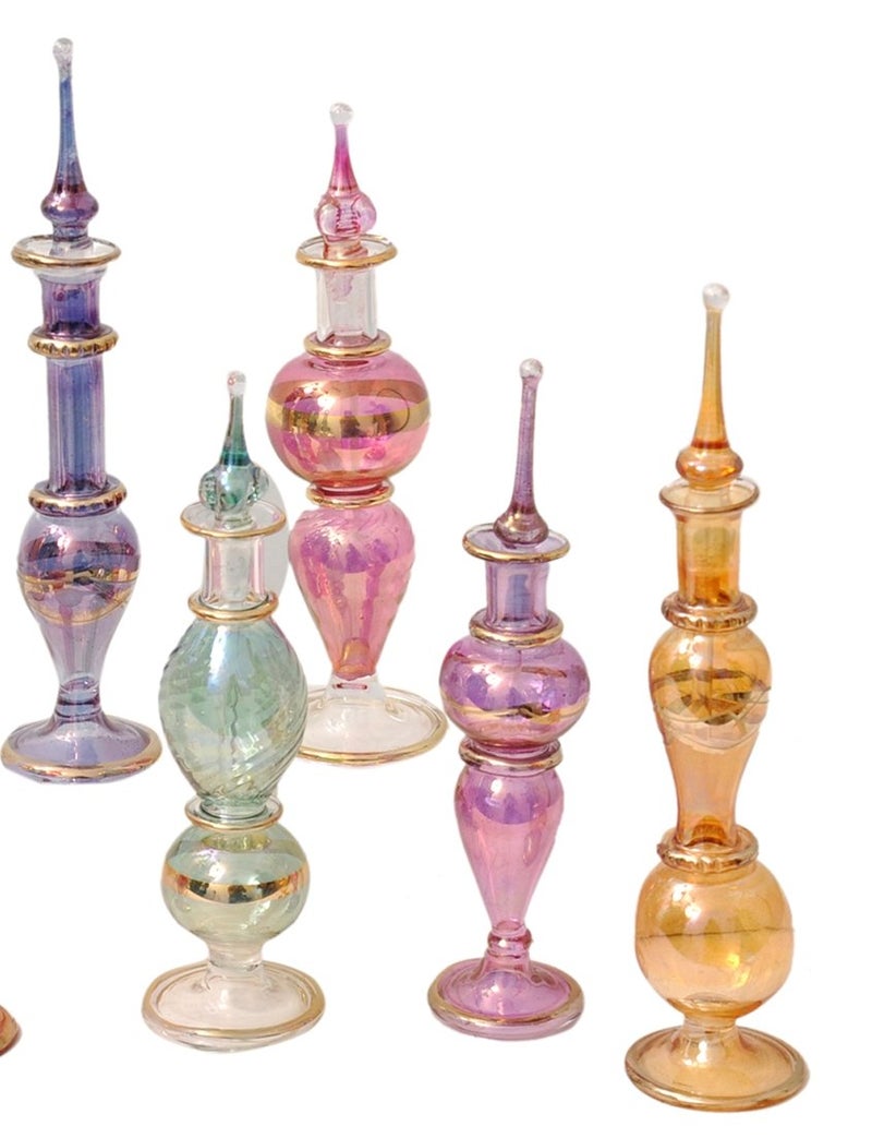 CraftsOfEgypt Egyptian perfume bottles, Perfume making kit, Decorative perfume bottles, Set of 5 Decorative Vials, Each 4" High (12cm), Assorted Colors - Image 1