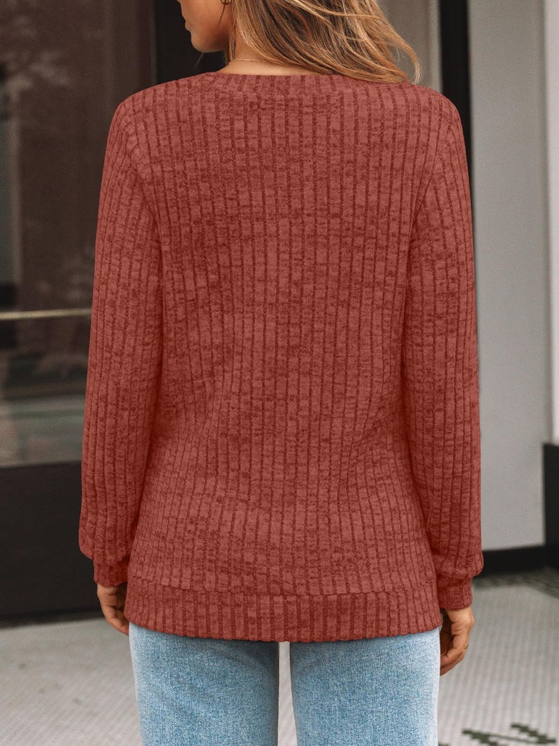 AUTOMET Womens V Neck Long Sleeve Shirt Fall Fashion Tops Tunic Dressy Casual Sweater Clothes Cute Trendy Work Outfits 2026 Caramel 2XL - Image 4