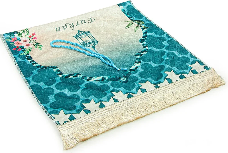 İhvan Online Ihvan Online Name-Custom Embroidered Children's Prayer Rug Set Cylinder Boxed with Rosary Blue