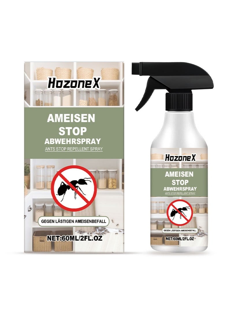 هوزونكس بخاخ طارد للنمل، بخاخ Ameisen Stop Abwehrspray، طارد طويل الأمد، مكونات خفيفة، مناسب للمنزل والمطبخ الخارجي وعتبة النافذة وزواياها، عامل حماية عالمي (60 مل) - Image 1