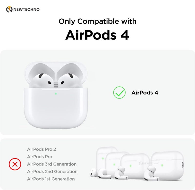 NEWTECHNO Compatible Case for AirPods 4, Military Grade Airpods 4th Generation Case,Hard Shell Full-Body Protective Case Cover with Lanyard (2024) Black - Image 2