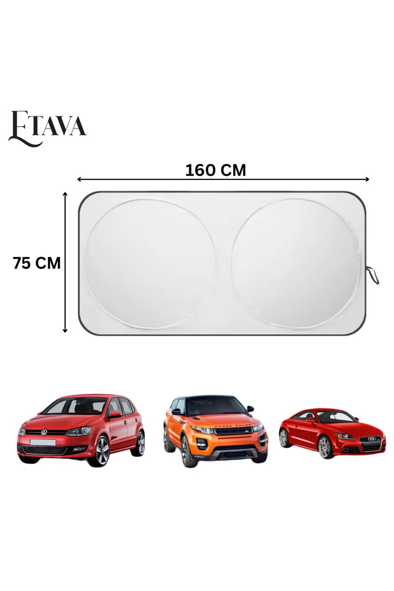 إيتافا واقي شمس للزجاج الأمامي للسيارة مع حقيبة تخزين، مقاس 160×75 سم – شاشة قابلة للطي للحماية من الحرارة والأشعة فوق البنفسجية – بلون أسود وفضي عاكس للسيارات - Image 2