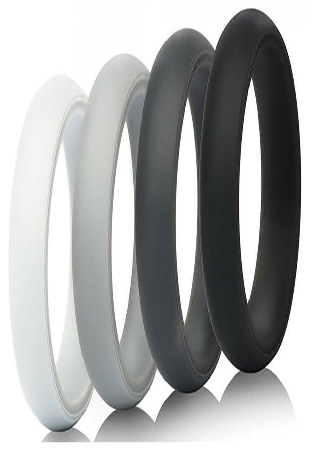 AZYOUNG Mens 8mm Wide Smooth Dome Top Silicone Wedding Band 4pcs Pack Black Blue Silver Camo Multicolor Rubber Rings - US Size 6-12 (Black White, 12)