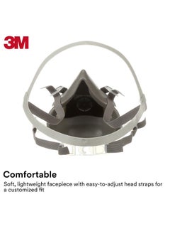 3M 3M Half Facepiece Reusable Respirator 6200, NIOSH, Four-Point Harness, Comfortable Fit, Dual Airline Supplied Air Compatible, Bayonet Connections, Painting, Sanding, Cleaning, Medium  - Image 3