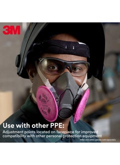 3M 3M Half Facepiece Reusable Respirator 6200, NIOSH, Four-Point Harness, Comfortable Fit, Dual Airline Supplied Air Compatible, Bayonet Connections, Painting, Sanding, Cleaning, Medium  - Image 4