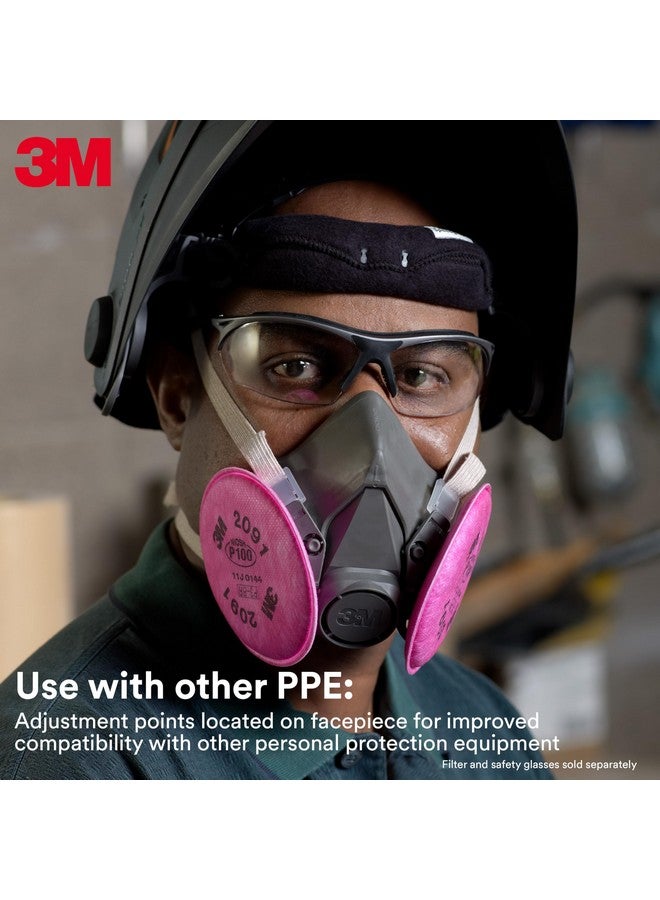 3M 3M Half Facepiece Reusable Respirator 6200, NIOSH, Four-Point Harness, Comfortable Fit, Dual Airline Supplied Air Compatible, Bayonet Connections, Painting, Sanding, Cleaning, Medium - Image 4