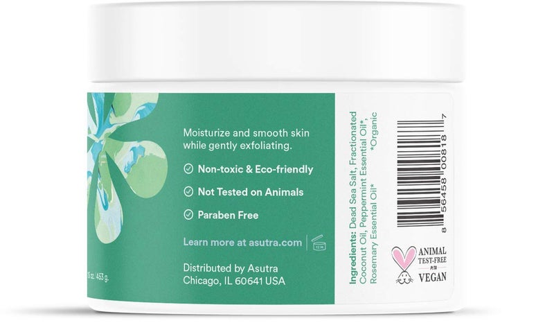 ASUTRA Dead Sea Salt Essential Oil Body Scrub Exfoliator (Purifying Peppermint), 16 oz - Ultra Hydrating, Gentle, & Moisturizing - Coconut, Peppermint, and Rosemary Oils - Image 3