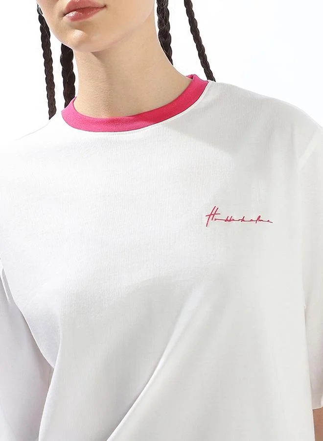 Hubberholme Women's Off White 100% Cotton Solid Oversized T-Shirt