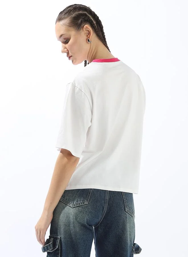 Hubberholme Women's Off White 100% Cotton Solid Oversized T-Shirt
