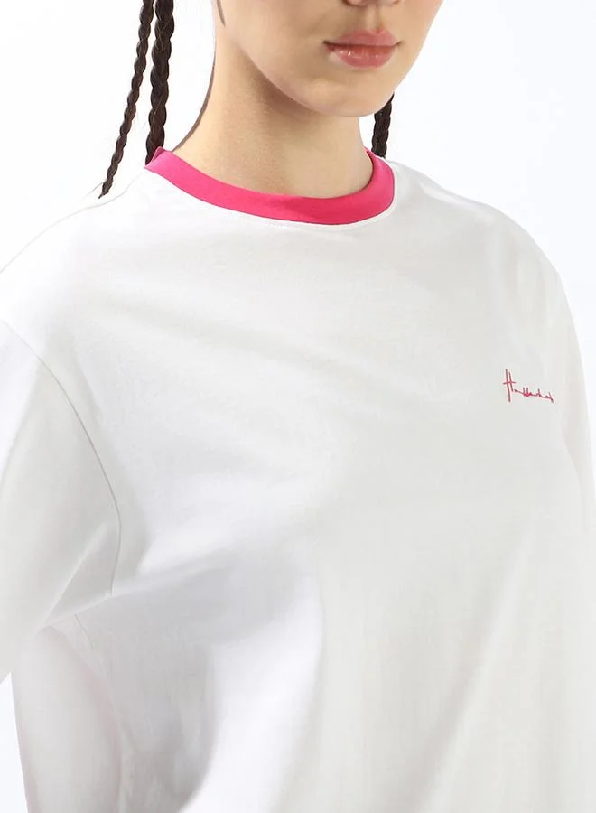 Hubberholme Women's Off White 100% Cotton Solid Oversized T-Shirt