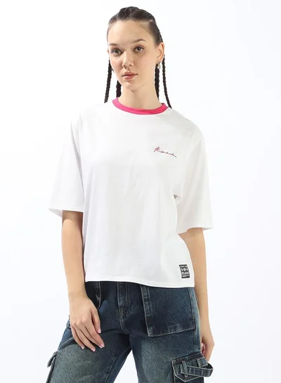 Hubberholme Women's Off White 100% Cotton Solid Oversized T-Shirt