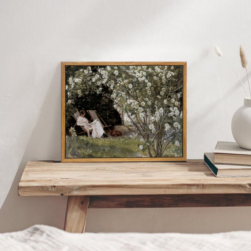 KBKBART مؤطرة القماش القماش الجدار الرجعية الفرنسية الريف حديقة النساء زهرة الطلاء الكلاسيكي غرفة نوم طباعة ريفي خمر جدار ديكور جاهز للتعليق للحمام غرفة المعيشة مكتب - Image 3