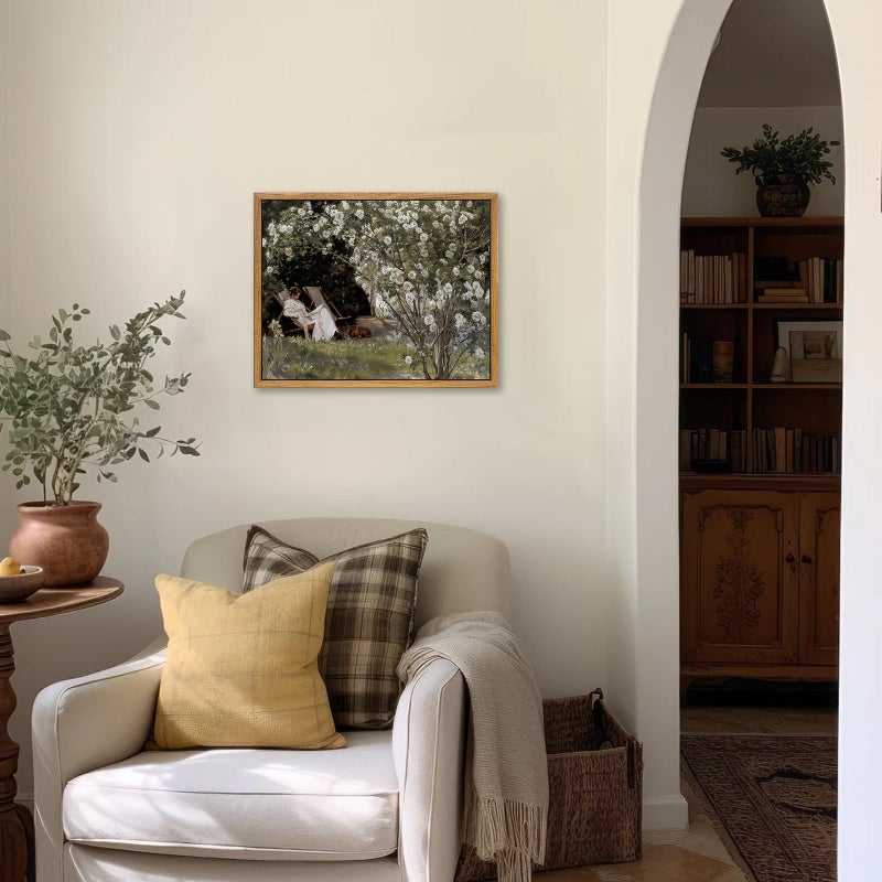 KBKBART مؤطرة القماش القماش الجدار الرجعية الفرنسية الريف حديقة النساء زهرة الطلاء الكلاسيكي غرفة نوم طباعة ريفي خمر جدار ديكور جاهز للتعليق للحمام غرفة المعيشة مكتب - Image 2