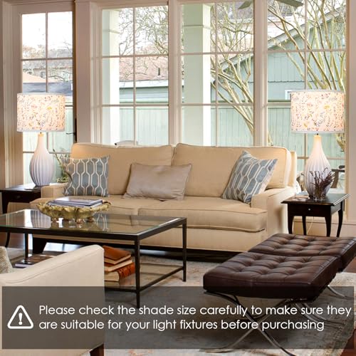 Qingmiao Lamp Shades Set of 2, Drum Lampshades 13" Top x 13" Bottom x 10" High with Spider Fitter, Large Replacement Lamp Shades for Table Lamps, Floor Lamps, Easy Assembly Required (2, Print - A) - Image 5