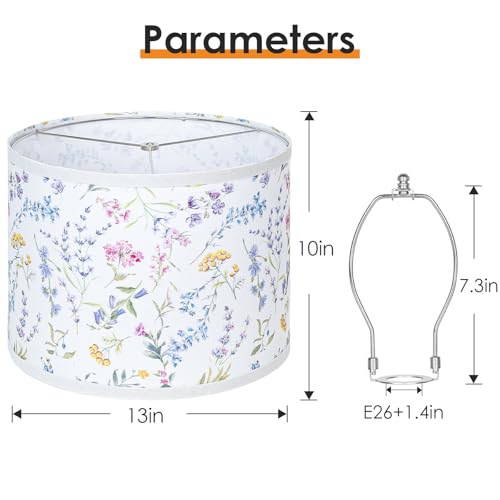 Qingmiao Lamp Shades Set of 2, Drum Lampshades 13" Top x 13" Bottom x 10" High with Spider Fitter, Large Replacement Lamp Shades for Table Lamps, Floor Lamps, Easy Assembly Required (2, Print - A) - Image 3