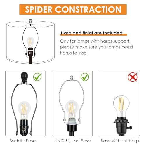 Qingmiao Lamp Shades Set of 2, Drum Lampshades 13" Top x 13" Bottom x 10" High with Spider Fitter, Large Replacement Lamp Shades for Table Lamps, Floor Lamps, Easy Assembly Required (2, Print - A) - Image 4