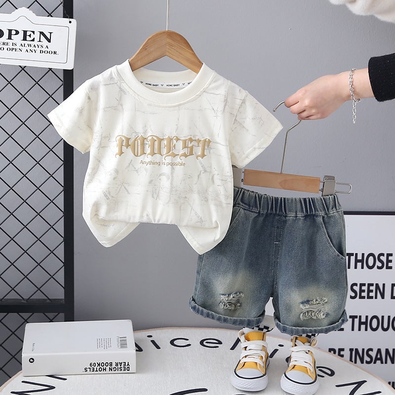 Children'S Creative Tie-Dye Round Neck Breathable Loose Suit Casual Short-Sleeved T-Shirt Two-Piece Set Direct Sale - Image 1