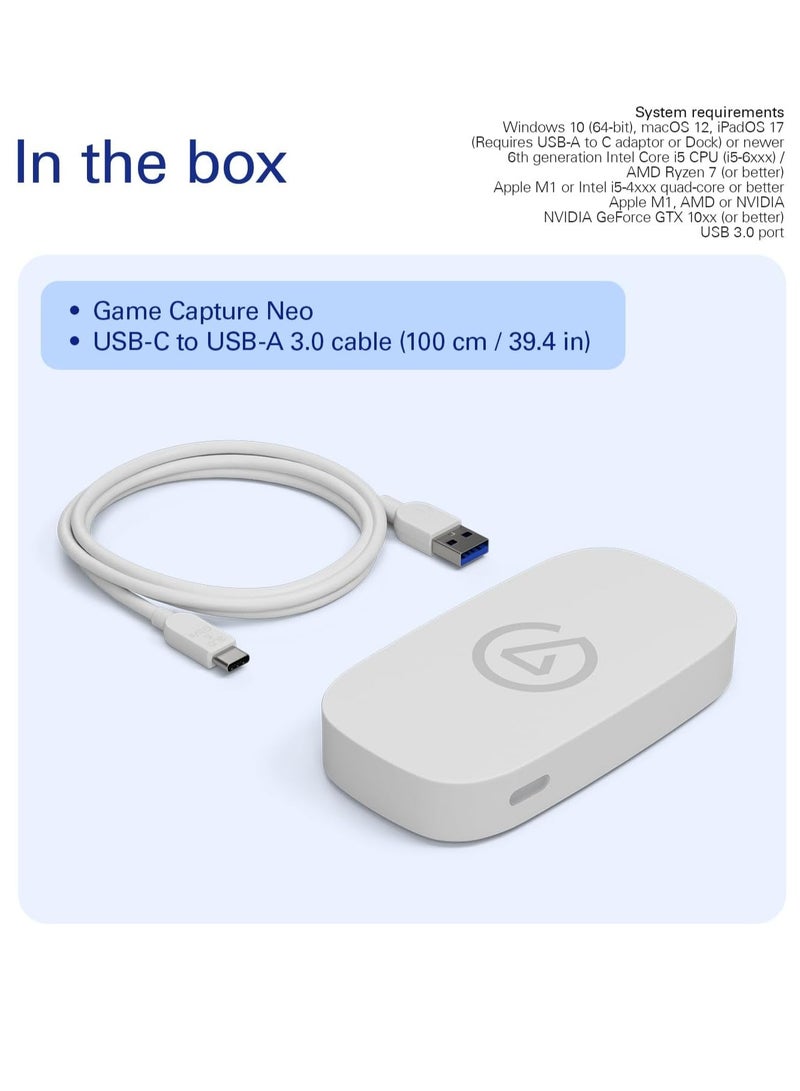 Elgato Game Capture Neo – USB Portable Capture Card 4K60 HDR Passthrough, 1080p60 Video Recording – For PS5|Xbox|Nintendo Switch 2 - OBS, Quicktime and more - Plug & Play|Works on Laptop|PC|Mac|iPad - Image 4
