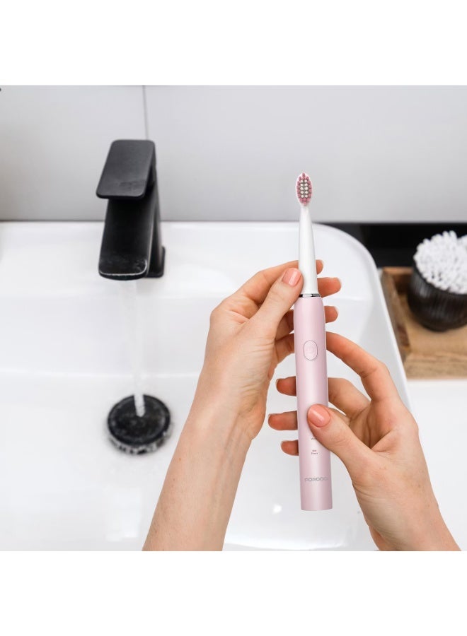 بورودو فرشاة أسنان كهربائية بورودو دبليو-سونيك مع تنظيف صوتي احترافي، مؤقت ذكي لمدة دقيقتين، سعة بطارية 500 مللي أمبير، مقاومة للماء بمعيار IPX7، وقت شحن 3 ساعات، منفذ شحن من النوع C، عمر بطارية يصل إلى 100 يوم، مؤقت ذكي رباعي الأجزاء - وردى - Image 4