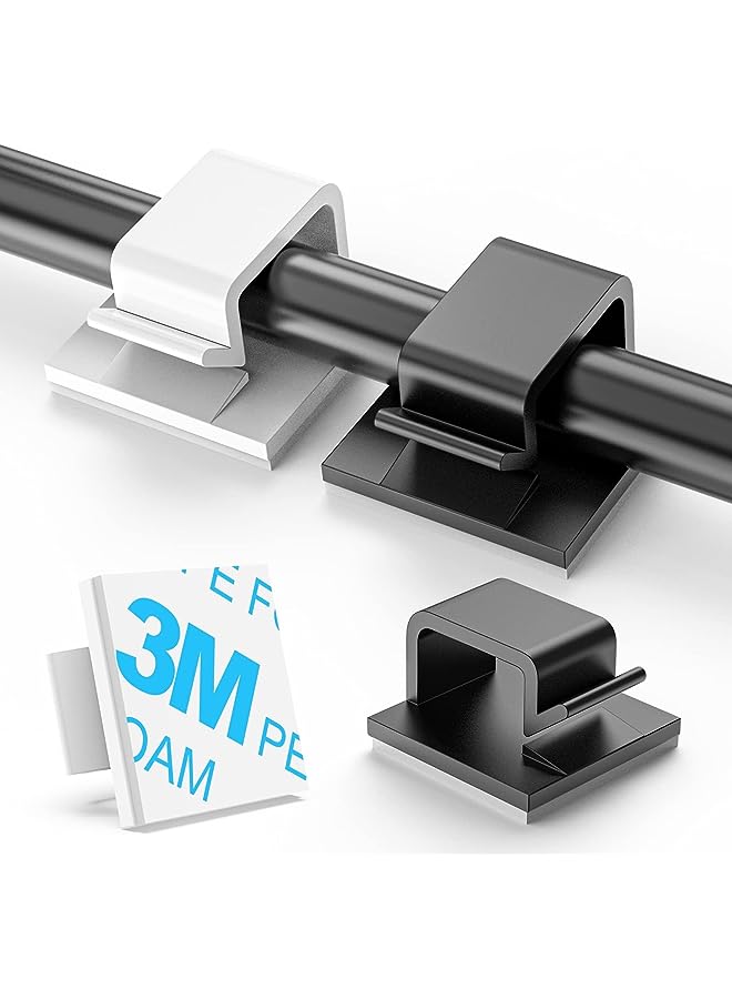 PROMASS PCS Adhesive Cable Clips (Small, White&Black), Upgraded Wall Wire Holder Cord Organizer for Cable Management Under Desk, Light Clips Hooks for LED, Car Dash Cam, USB Cable - Image 1