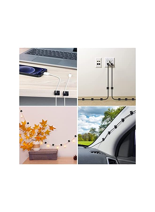 PROMASS PCS Adhesive Cable Clips (Small, White&Black), Upgraded Wall Wire Holder Cord Organizer for Cable Management Under Desk, Light Clips Hooks for LED, Car Dash Cam, USB Cable - Image 4