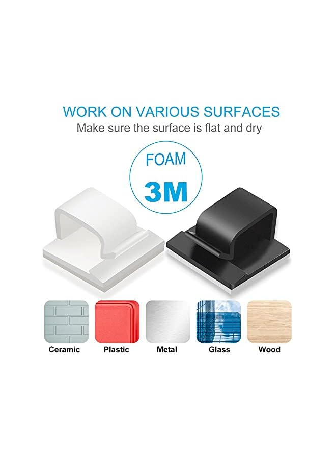 PROMASS PCS Adhesive Cable Clips (Small, White&Black), Upgraded Wall Wire Holder Cord Organizer for Cable Management Under Desk, Light Clips Hooks for LED, Car Dash Cam, USB Cable - Image 3