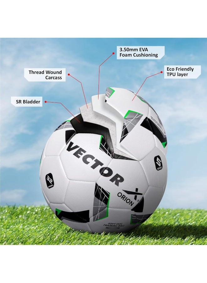 Vector X Orion Football TPU Machine Stitched Indoor Outdoor Water Resistant Ball With Needle White Green Size 5 - Image 2