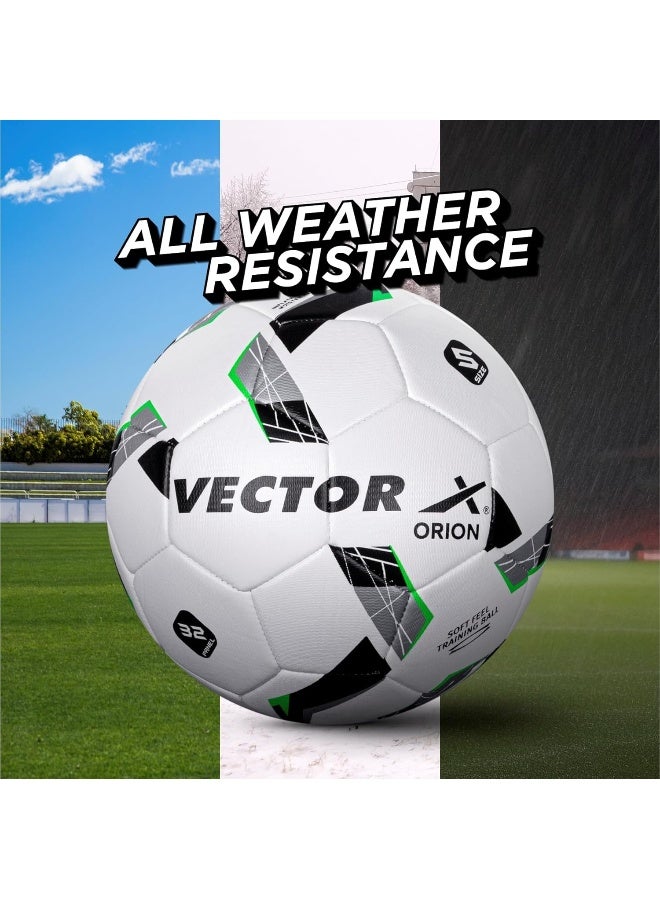 Vector X Orion Football TPU Machine Stitched Indoor Outdoor Water Resistant Ball With Needle White Green Size 5 - Image 4