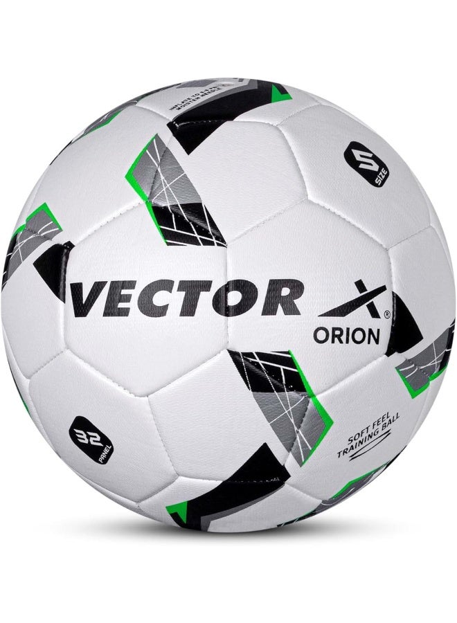 Vector X Orion Football TPU Machine Stitched Indoor Outdoor Water Resistant Ball With Needle White Green Size 5 - Image 1