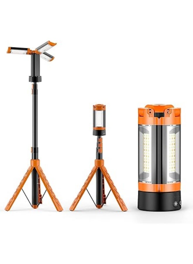 DEXO مصباح تخييم صحراوي LED بسعة 10000mAh مع قاعدة | مصباح لاسلكي قابل للتعتيم بقوة 10000 لومن | 3 رؤوس LED قابلة للتعديل | تصميم تلسكوبي مع حامل ثلاثي قابل للفصل بطول 79 بوصة | محمول للتخييم والاستخدام الخارجي - Image 1