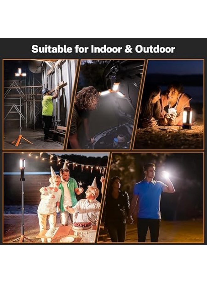DEXO مصباح تخييم صحراوي LED بسعة 10000mAh مع قاعدة | مصباح لاسلكي قابل للتعتيم بقوة 10000 لومن | 3 رؤوس LED قابلة للتعديل | تصميم تلسكوبي مع حامل ثلاثي قابل للفصل بطول 79 بوصة | محمول للتخييم والاستخدام الخارجي - Image 3
