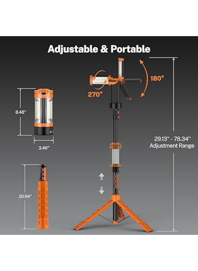 DEXO مصباح تخييم صحراوي LED بسعة 10000mAh مع قاعدة | مصباح لاسلكي قابل للتعتيم بقوة 10000 لومن | 3 رؤوس LED قابلة للتعديل | تصميم تلسكوبي مع حامل ثلاثي قابل للفصل بطول 79 بوصة | محمول للتخييم والاستخدام الخارجي - Image 4