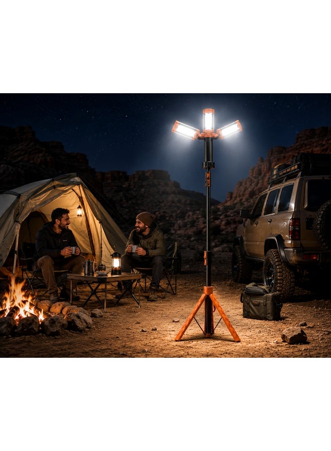 DEXO 10000mAh Outdoor LED Desert Camping Light with Stand | 10000 Lumen Dimmable Cordless Lamp | 3 Adjustable LED Heads | Telescopic Design with 79" Detachable Tripod | Portable for Camping & Outdoor Use - Image 4