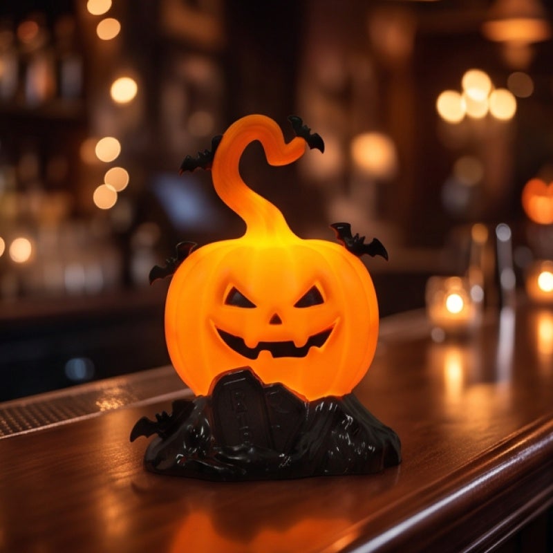 Flickering LED Pumpkin Light 4 Pack Halloween Tabletop Ornament Orange Pumpkin with Bats Tombstone - Flameless Halloween Candle Glowing Centerpiece for Spooky Table Settings - Image 2