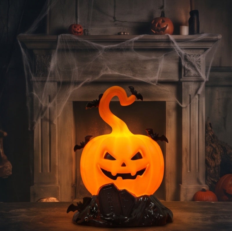 Flickering LED Pumpkin Light 4 Pack Halloween Tabletop Ornament Orange Pumpkin with Bats Tombstone - Flameless Halloween Candle Glowing Centerpiece for Spooky Table Settings - Image 3