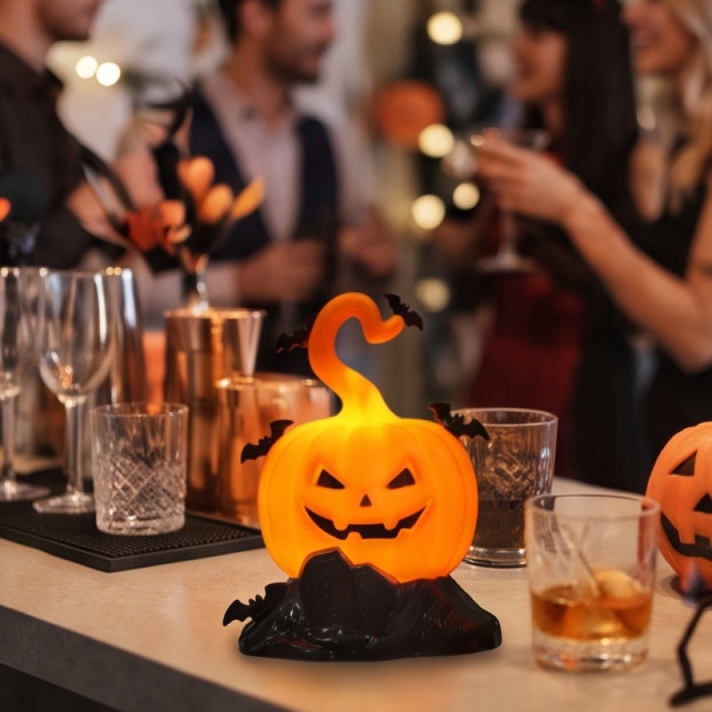 Flickering LED Pumpkin Light 4 Pack Halloween Tabletop Ornament Orange Pumpkin with Bats Tombstone - Flameless Halloween Candle Glowing Centerpiece for Spooky Table Settings - Image 5