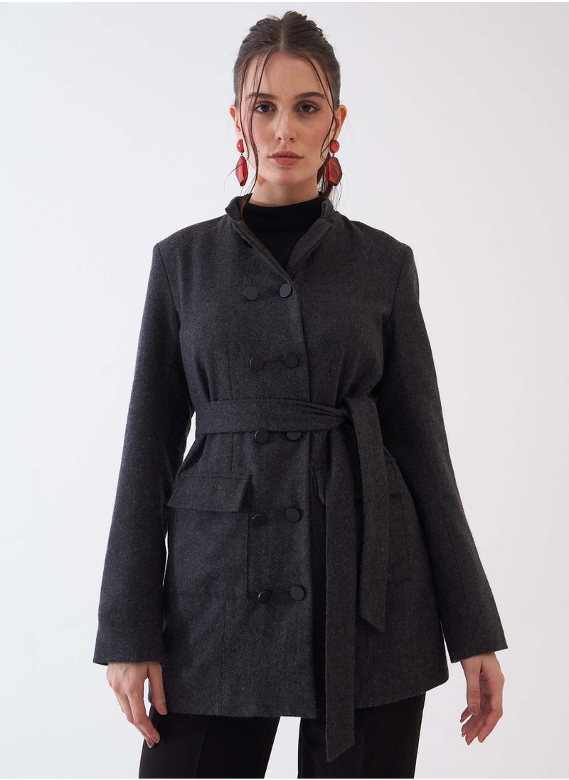 Salt Attire Women's Belted Blazer with Button Embellishments - Stylish Tailored Fit, Elegant Office & Formal Wear, Long-Sleeve Design, Comfortable & Versatile Statement Jacket  - Image 1