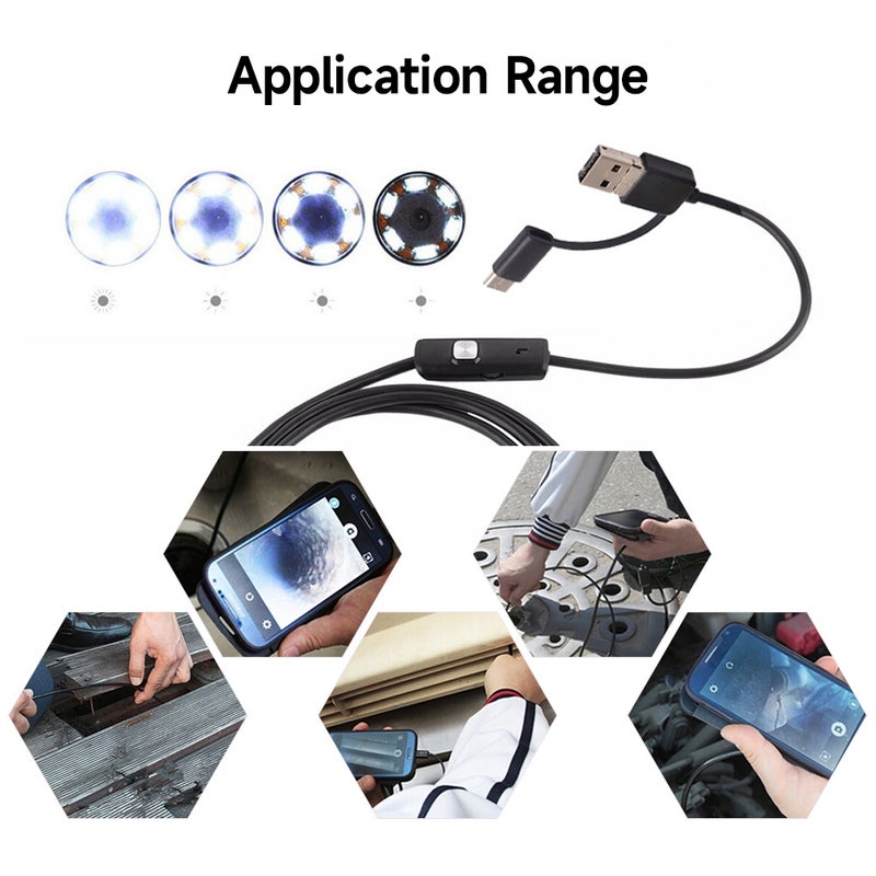 منظار هاتف محمول 3 في 1 نوع C + مايكرو USB + منظار USB 6 مصابيح LED قابل للتعديل كاميرا بسمك 8 مم دقة 1280*720 مقاومة للماء وفقًا لمعيار IP67 - Image 2