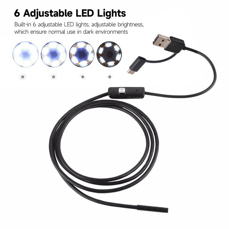 منظار هاتف محمول 3 في 1 نوع C + مايكرو USB + منظار USB 6 مصابيح LED قابل للتعديل كاميرا بسمك 8 مم دقة 1280*720 مقاومة للماء وفقًا لمعيار IP67 - Image 5