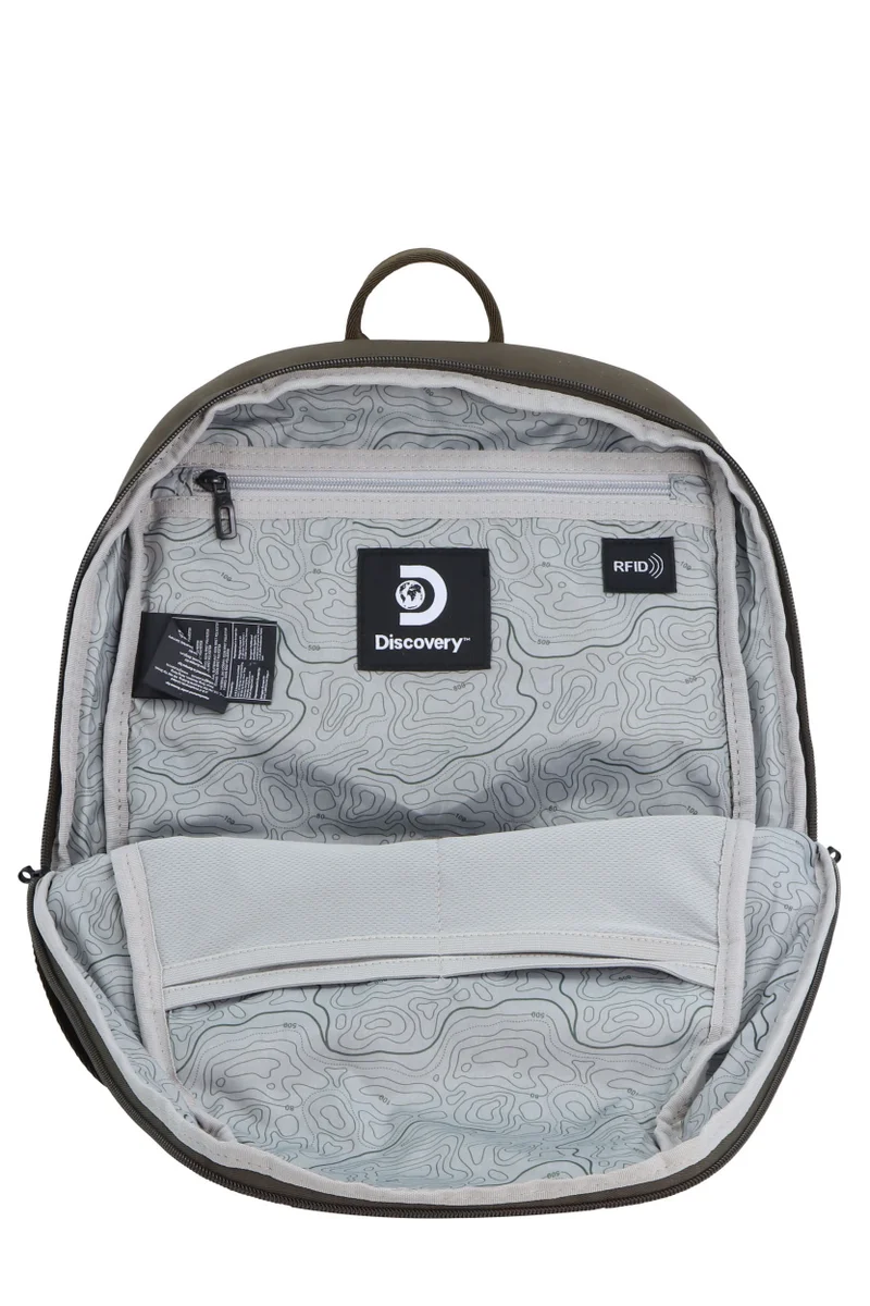 Discovery Discovery Downtown Backpack 11L – Khaki |Compact RPET Backpack with RFID Protection & Luggage Strap