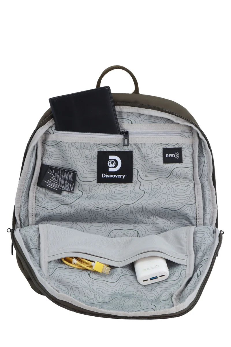 Discovery Discovery Downtown Backpack 11L – Khaki |Compact RPET Backpack with RFID Protection & Luggage Strap