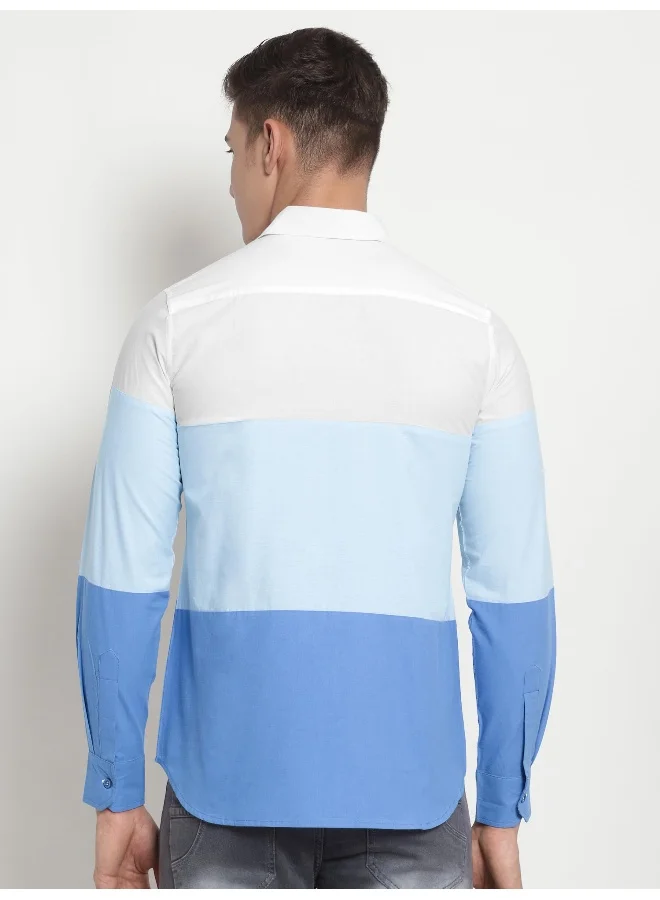 بيونغ Long Sleeve Blue Blocked Printed Shirts for Men
