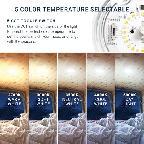 Parmida LED Technologies PARMIDA (12 Pack) LED RV Dome Ceiling Lights 5CCT, On/Off Switch, Dimmable, Surface Mount Interior Puck Light, Slim Motorhome, Trailer, Camper Lighting, 5W, 27/3/35/4/5/6K, Damp Location, 4.5 Inch - Image 4